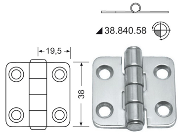 Visa detaljer för Gångjärn Rostfritt 39x38mm Bild på Gångjärn Rostfritt 39x38mm