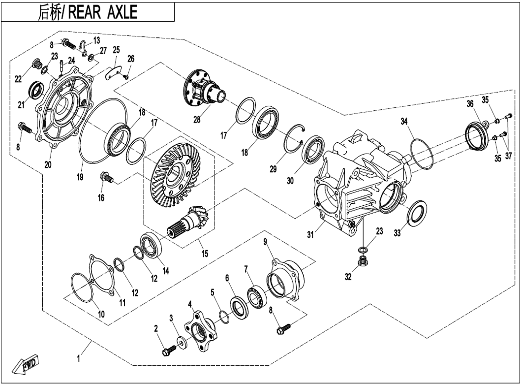Bilde for kategori REAR AXLE (WITHOUT DIFFERENTIAL) (F33-A)