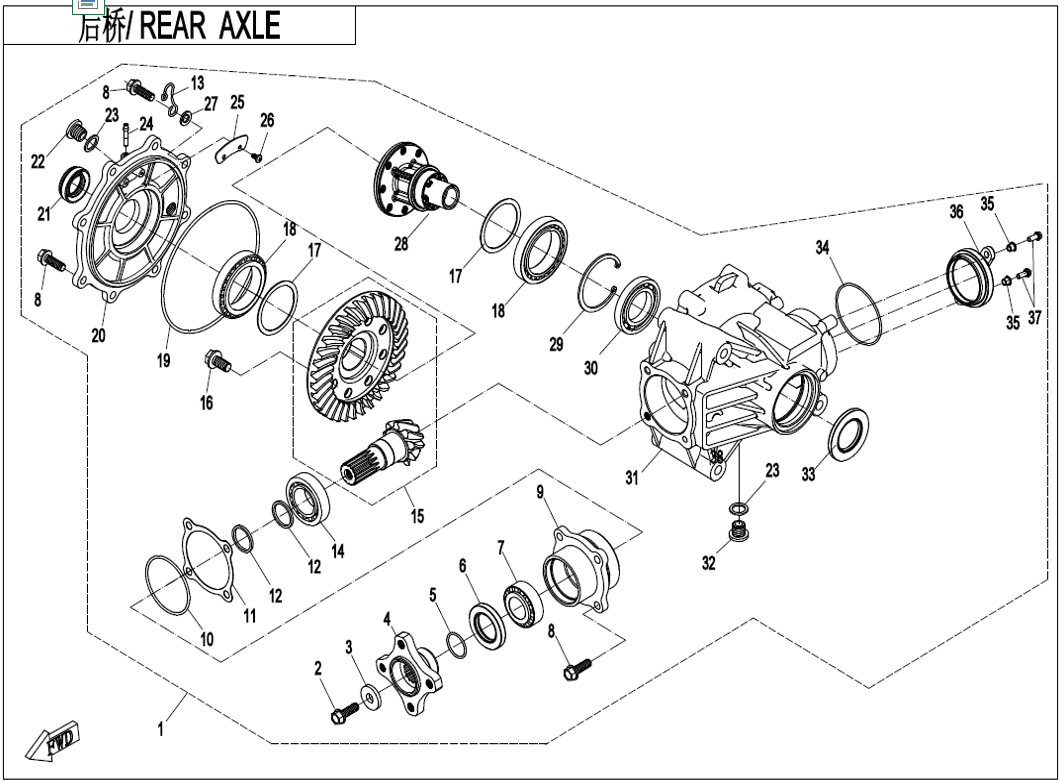 Billede til varegruppe REAR AXLE(WITHOUT DIFFERENTIAL) (F33-A)