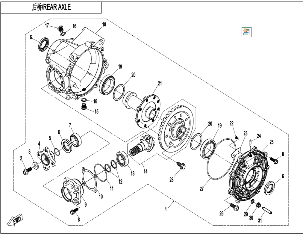 Billede til varegruppe REAR AXLE (NO DIFFERENTIAL) (F33-B-V3)