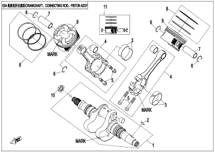 Billede til varegruppe CRANKSHAFT & CONNECTING ROD & PISTON (E04)