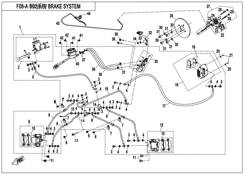 Billede til varegruppe BRAKE SYSTEM (WITH T-JOINT HYDRAULIC BRAKE) (F08-A)