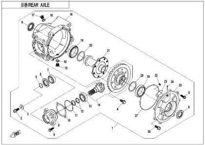 Billede til varegruppe REAR AXLE（NO DIFFERENTIAL） (F33-C-V2)