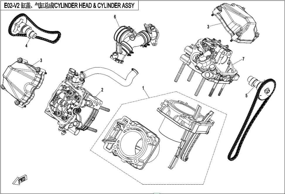 Bilde for kategori CYLINDER HEAD AND CYLINDER (E02-V2)
