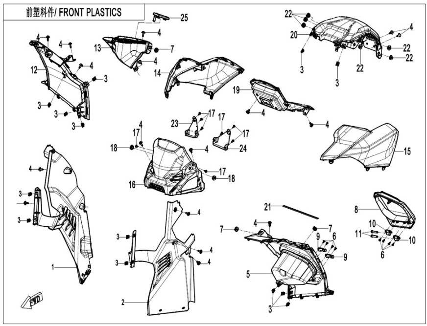 Picture for category "Front Plastics (7"" Dashboard, difflock)"